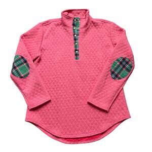 NEW Boutique Long Sleeve Pink Quilted  3/4 Snap Pullover Plaid Elbow Patch XL